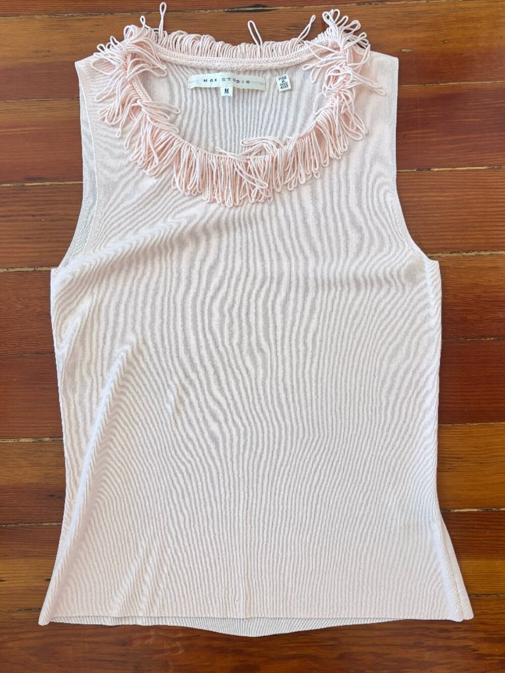 Fringe Loop Collar Minimalist Vintage Pink Knit Sleeveless Top Max Studio MEDIUM